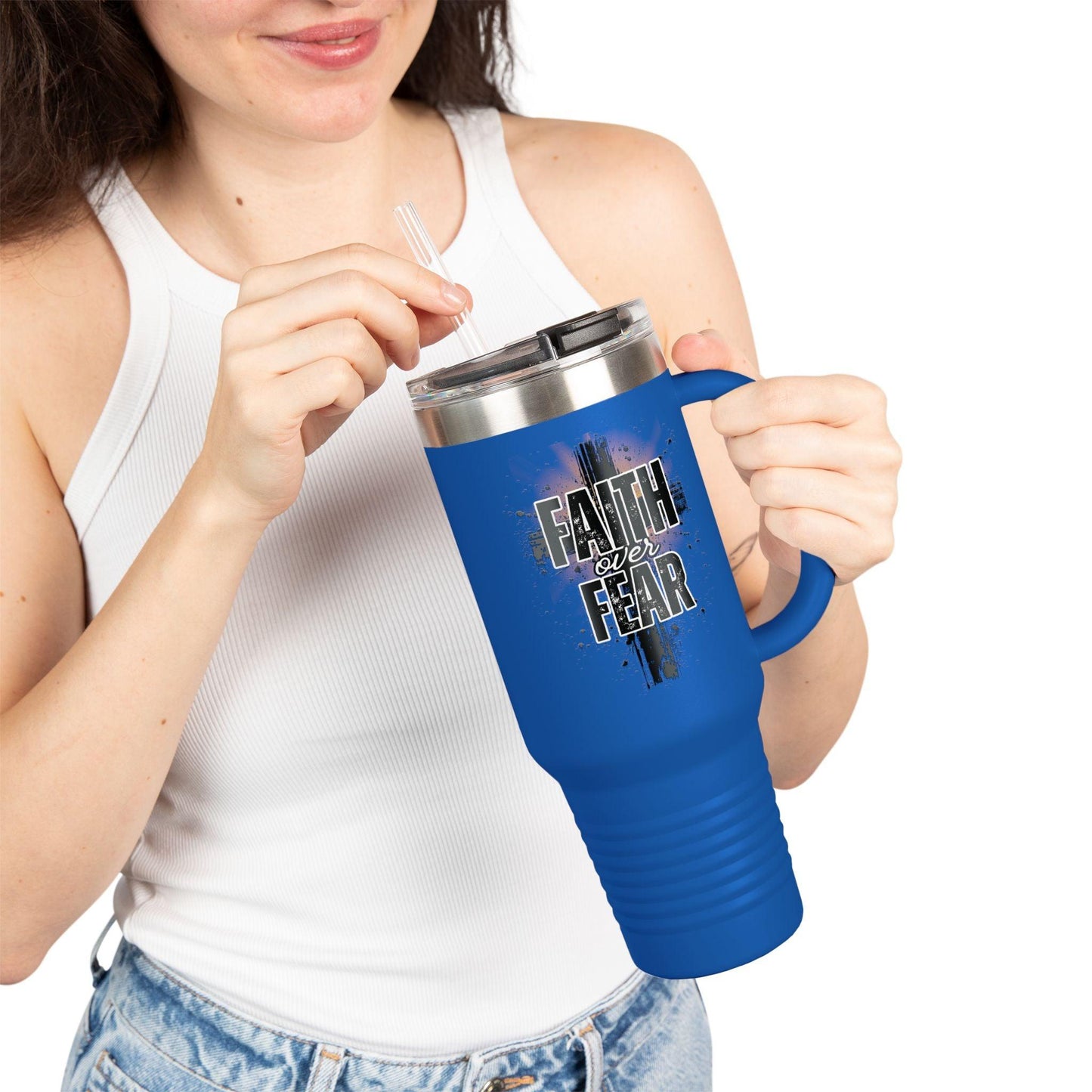 Faith Over Fear Travel Mug – 40oz Insulated Stainless Steel Tumbler - The Creator's Cure