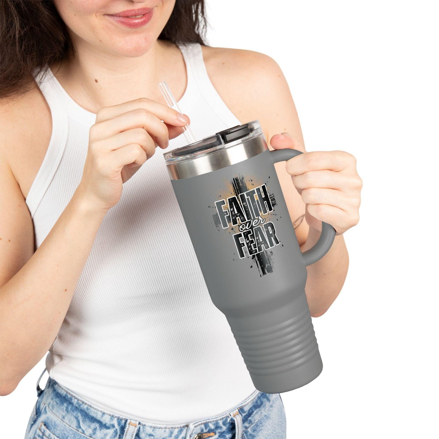 Faith Over Fear Travel Mug – 40oz Insulated Stainless Steel Tumbler - The Creator's Cure
