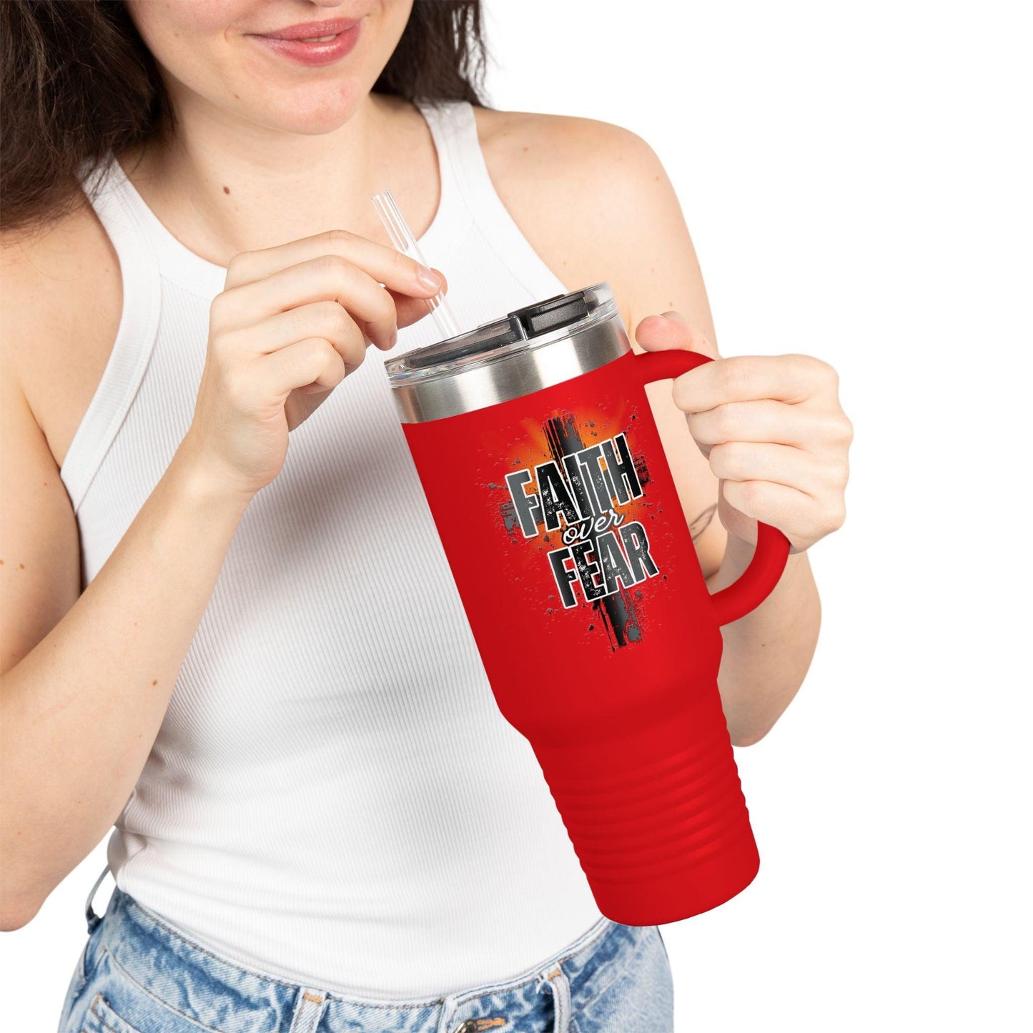 Faith Over Fear Travel Mug – 40oz Insulated Stainless Steel Tumbler - The Creator's Cure
