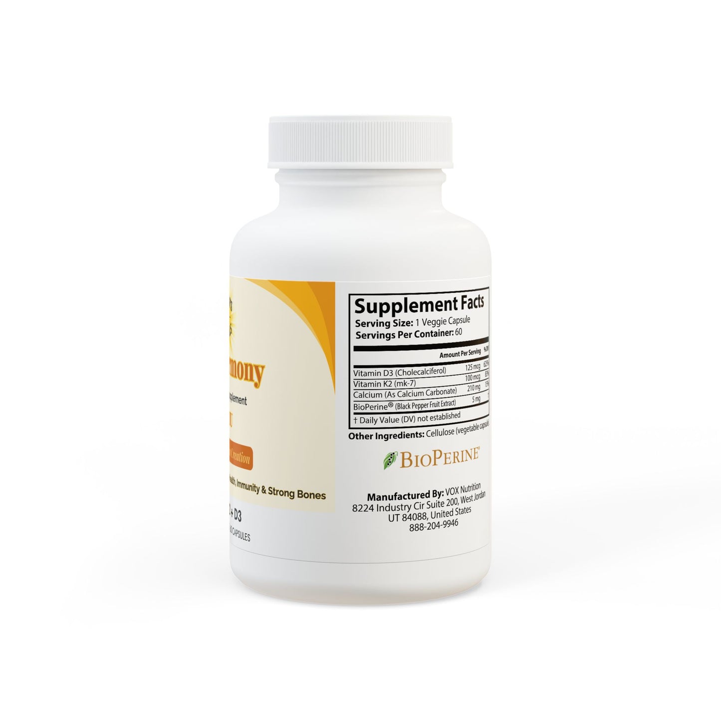 Solar Harmony Vitamin D3 K2 Supplement | 2-Month Supply for Bone & Immune Support